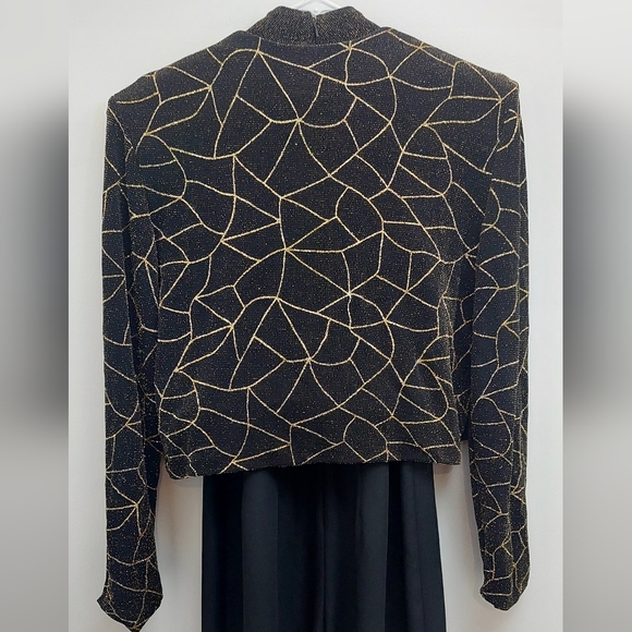 John Roberts Women's Size 12 Jumper Set Dressy Jacket Gold Black Belted Vintage - Picture 3 of 12
